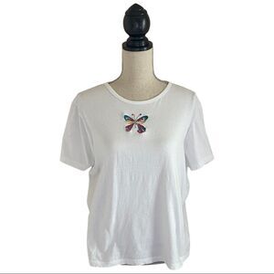 VINTAGE Mandal Bay Sequin Butterfly Top White
